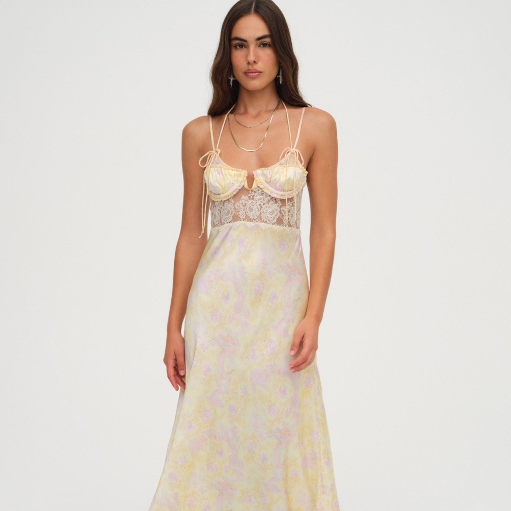 For Love & Lemons Amora Floral Maxi Dress Size MM / Yellow